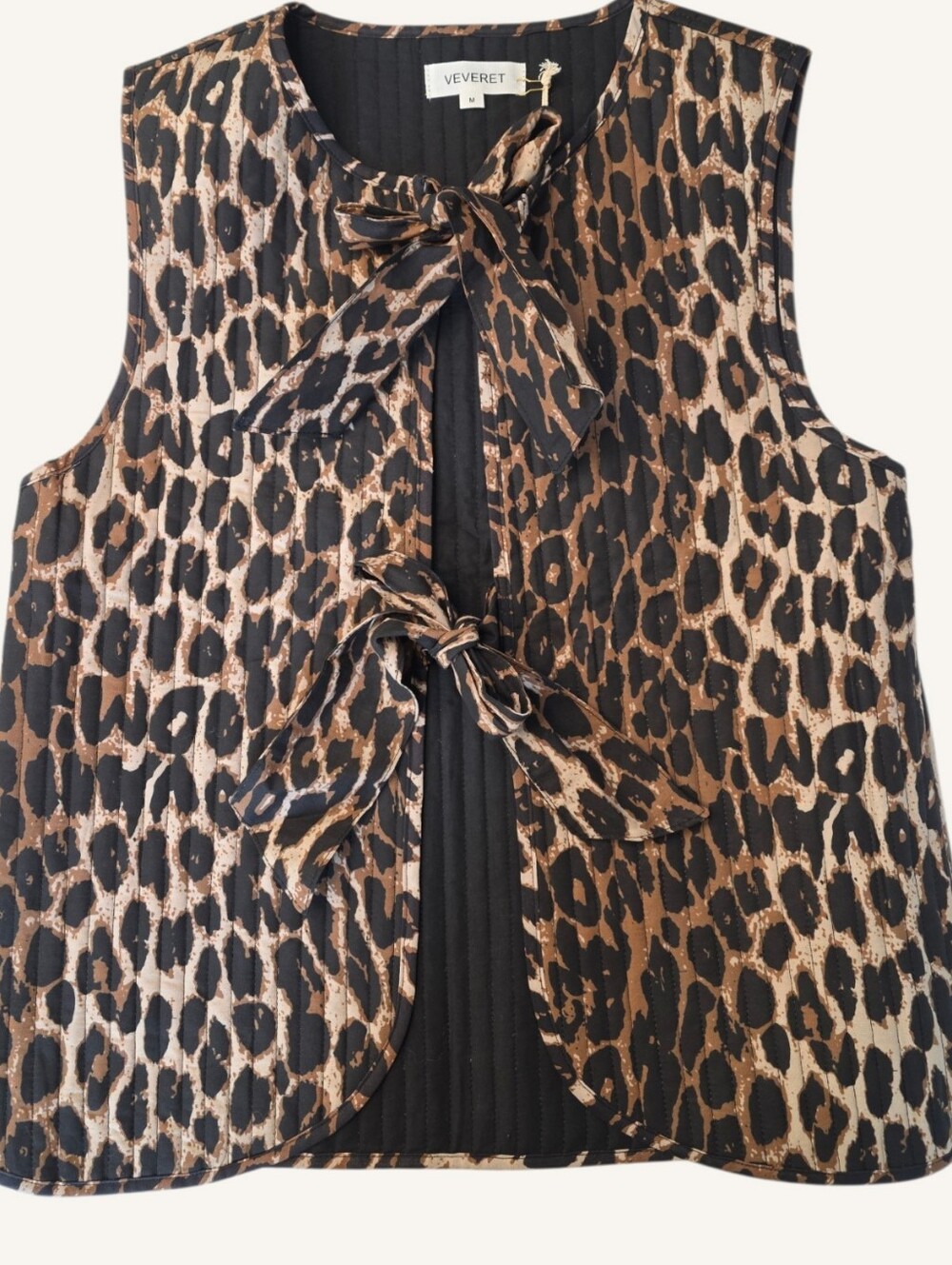 Veveret Leopard Print Quilted Bow Tie Vest Medium NWT Fall Coquette Boho Chic